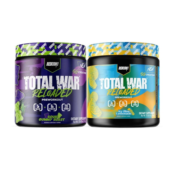 Redcon1 Total War Pre-workout with 5g Creatine, 350mg Caffeine, 40 servings, 2 pk.