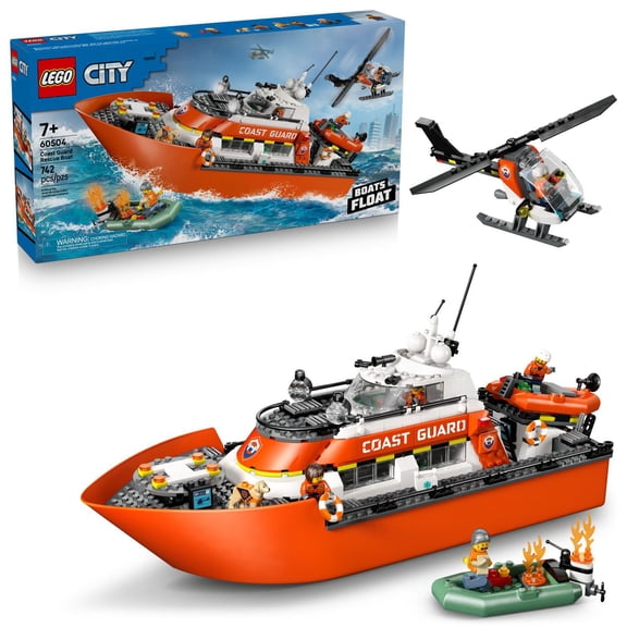 LEGO City Coast Guard Rescue Boat & Helicopter Building Set, 742 pc.