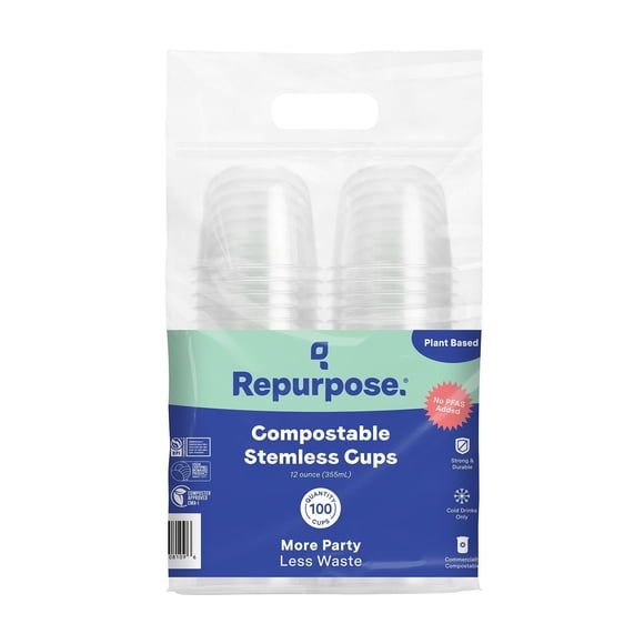 Repurpose Compostable Stemless Cups, 12 oz., 100 ct.