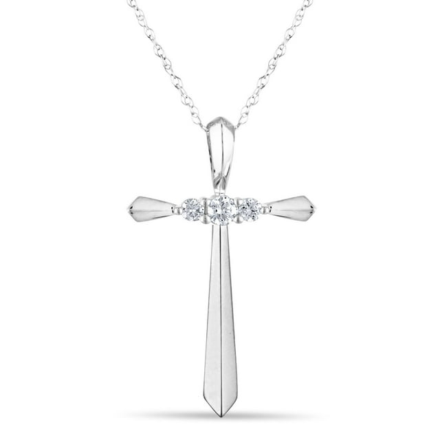 0.13 CT. T.W. Diamond Cross Pendant Necklace 14K Gold