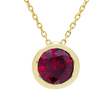 Round Cut Gemstone Bezel Pendant in 14K Gold