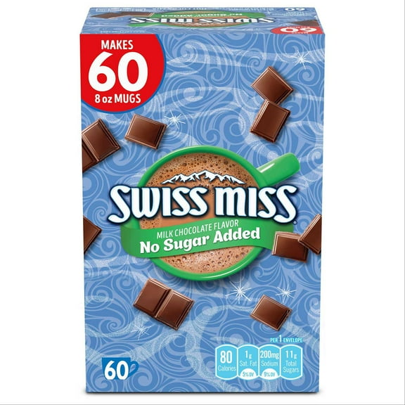 Swiss Miss Cocoa Milk Chocolate, No Sugar Added Envelopes, 60 ct.