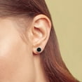 thumbnail image 4 of Round Cut Gemstone & 0.13 CT. T.W. Halo Diamond Stud Earrings in 14K Gold, 4 of 5