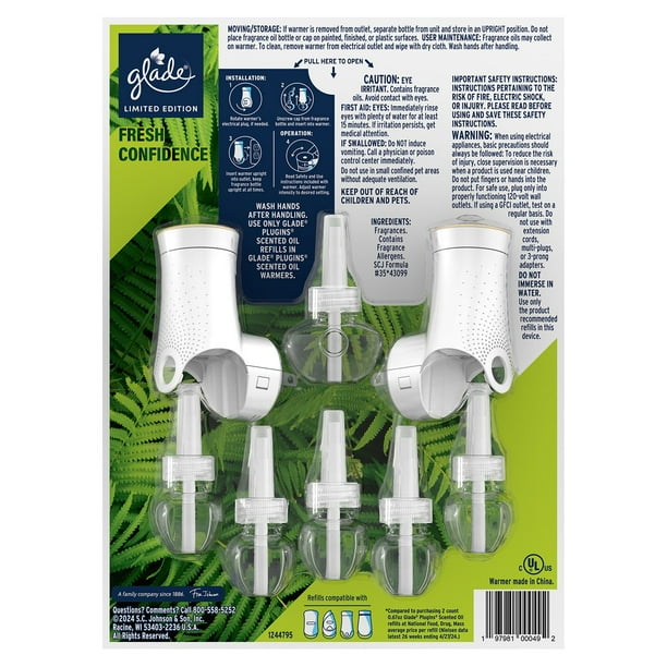 Glade PlugIns Scented Oil, Fresh Confidence, 2 Warmers + 6 Refills