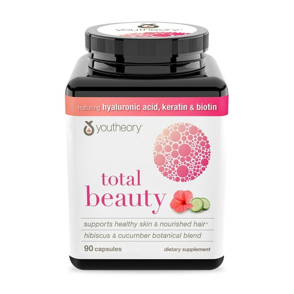 Youtheory Total Beauty Hyaluronic Acid, Keratin & Biotin Capsules, 90 ct.