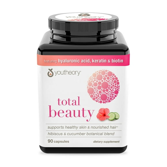 Youtheory Total Beauty Hyaluronic Acid, Keratin & Biotin Capsules, 90 ct.
