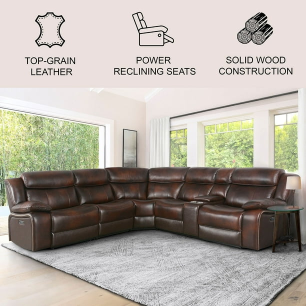 Hawthorne 6-Piece Top-Grain Leather Power Reclining Sectional