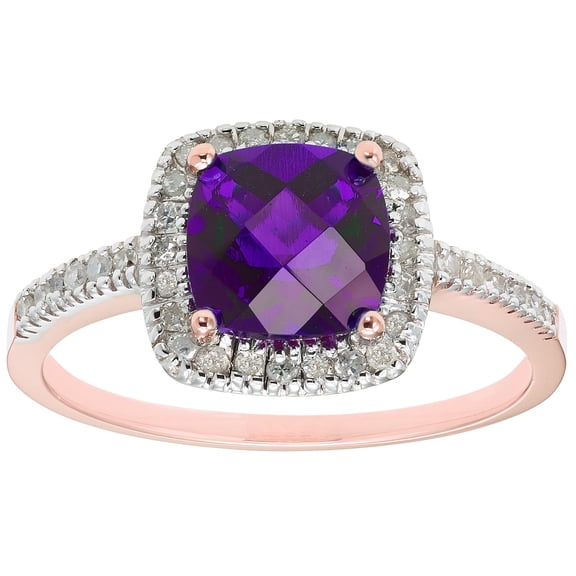 Cushion Cut Gemstone & 0.18 CT.T.W. Halo Diamond Ring in 14K Gold