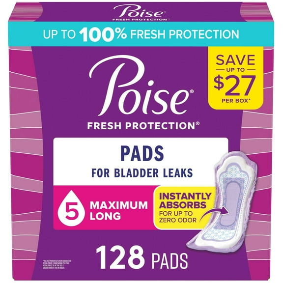 Poise Postpartum Incontinence Pads, 5 Drop Max Absorbency, 128 ct.