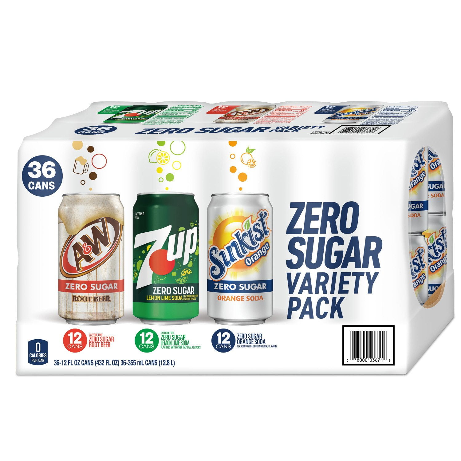 7UP Sunkist and A&W Zero Sugar Soda Variety Pack 12 fl. oz., 36 pk