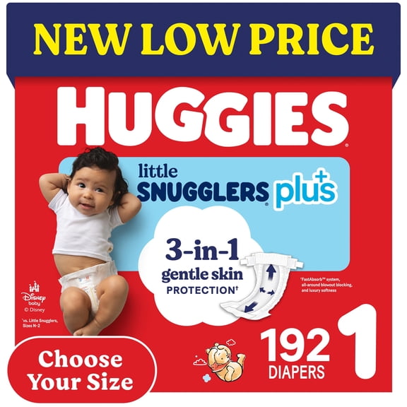 Huggies Little Snugglers Plus Baby Diapers, Size 1-2