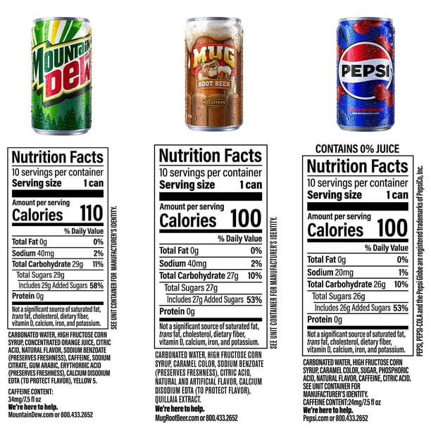Pepsi Wild Cherry, Mountain Dew and Mug Root Beer Soda Mini