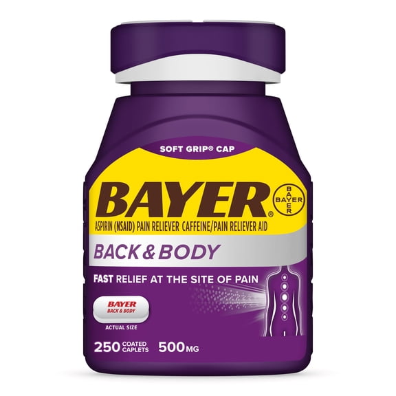 Bayer Back and Body Pain Reliever Aspirin with Caffeine, 500 mg. Caplets, 250 ct.