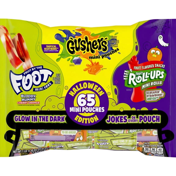 Fruit by the Foot, Gushers, Fruit Roll-Ups Halloween Variety Pack, 65 pcs.
