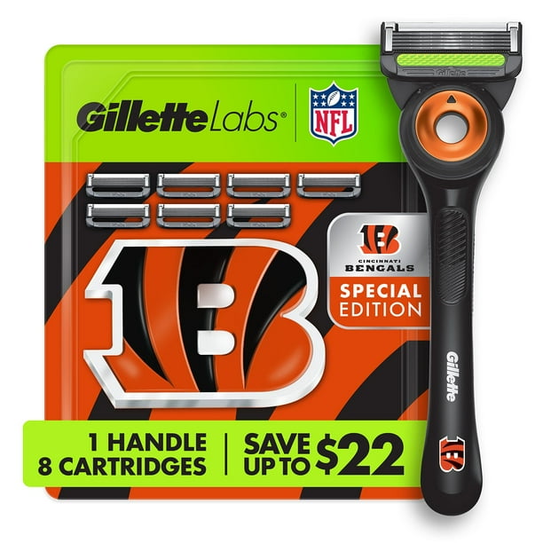Gillette Labs NFL Cincinnati Bengals Men's Razor, Handle + 8
