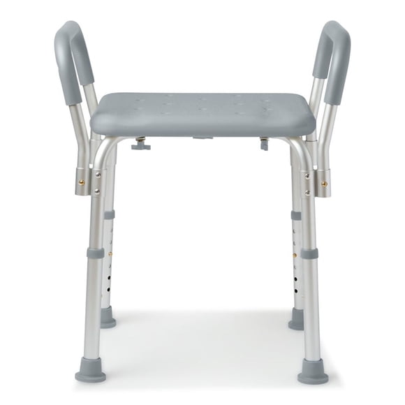 Medline Bath Bench with Padded Armrests, 350 lb Capacity, Height Adjustable 16" - 21"