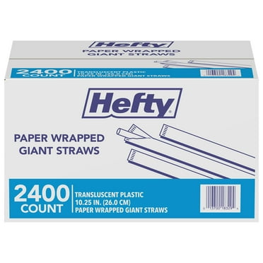 Hefty Giant Translucent Wrapped Plastic Straws, 10.25", 2, 400 ct.