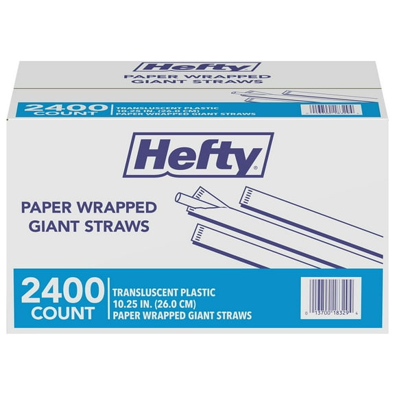 Hefty Giant Translucent Wrapped Plastic Straws, 10.25", 2, 400 ct.