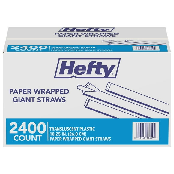 Hefty Giant Translucent Wrapped Plastic Straws, 10.25", 2, 400 ct.