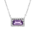 thumbnail image 1 of Baguette Cut Gemstone and 0.06 CT. T.W. Diamond Halo Pendant Necklace in 14K Gold, 1 of 1