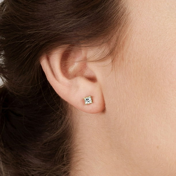 0.47 CT. T.W. Princess Cut Solitaire Diamond Stud Earrings