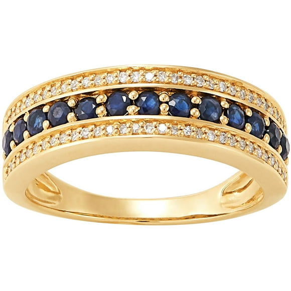 Blue Sapphire and Diamond Band Ring in 14K Gold