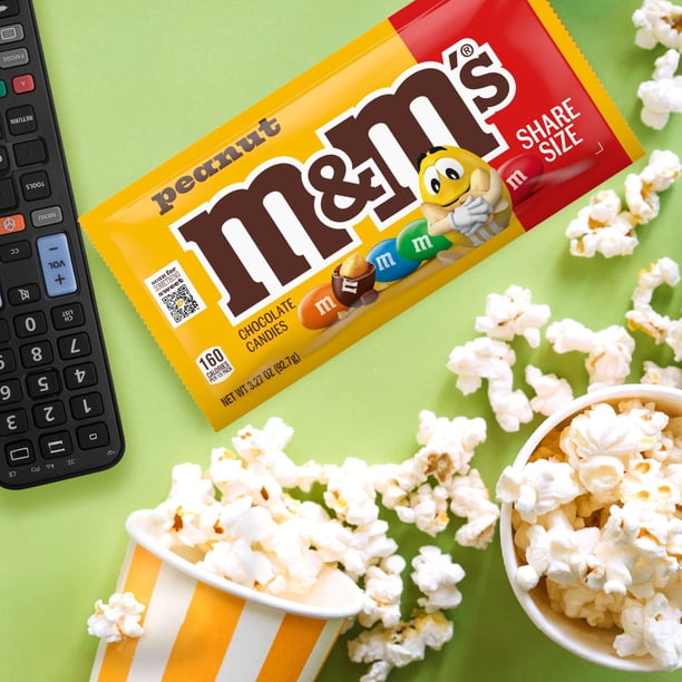 M&M'S Peanut Milk Chocolate Candy, Share Size, 3.27 oz., 24 pk