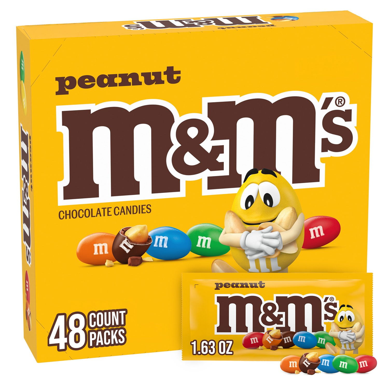 M&M'S Peanut Milk Chocolate Candy, Singles Size, 1.74 oz., 48 pk