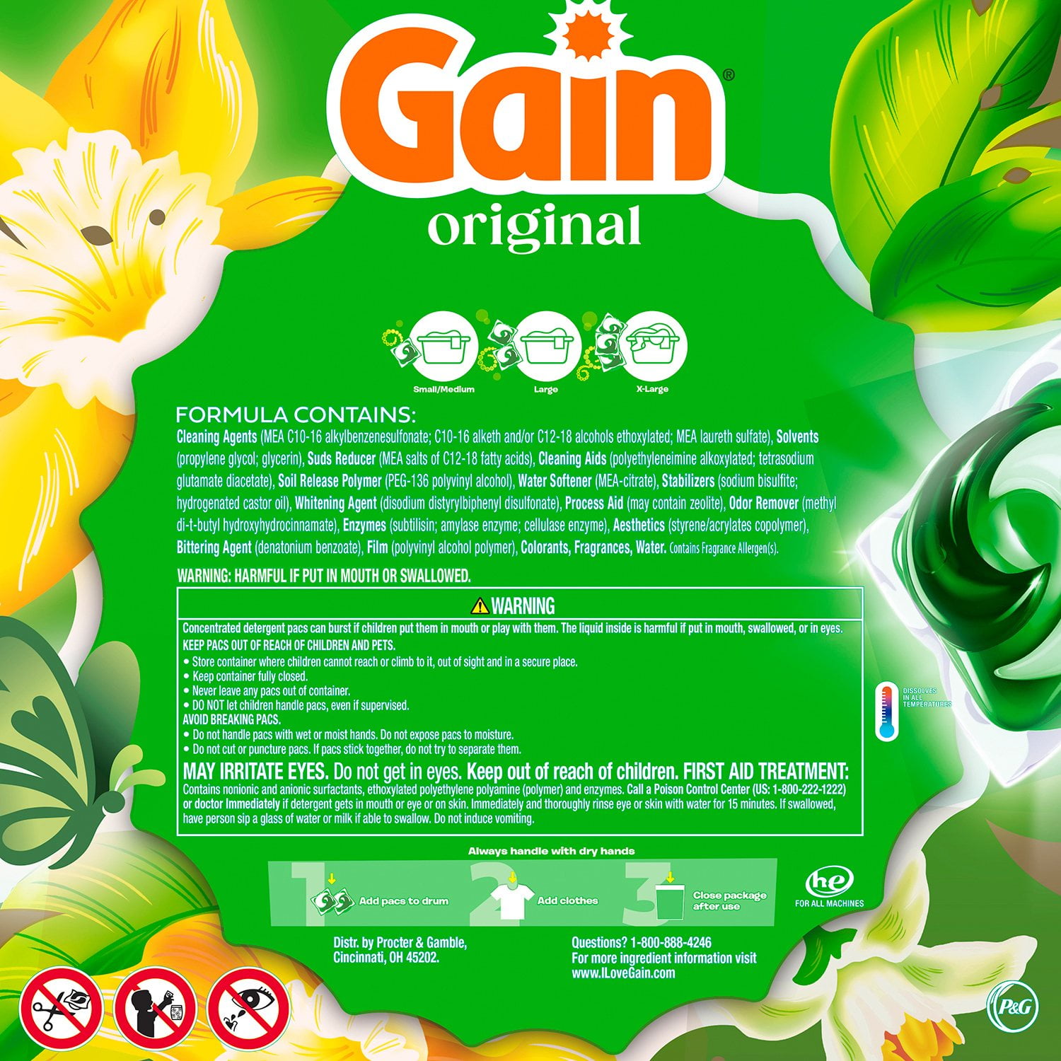 Gain Flings! 3 in 1 Laundry Detergent Pacs, Original Scents, 152