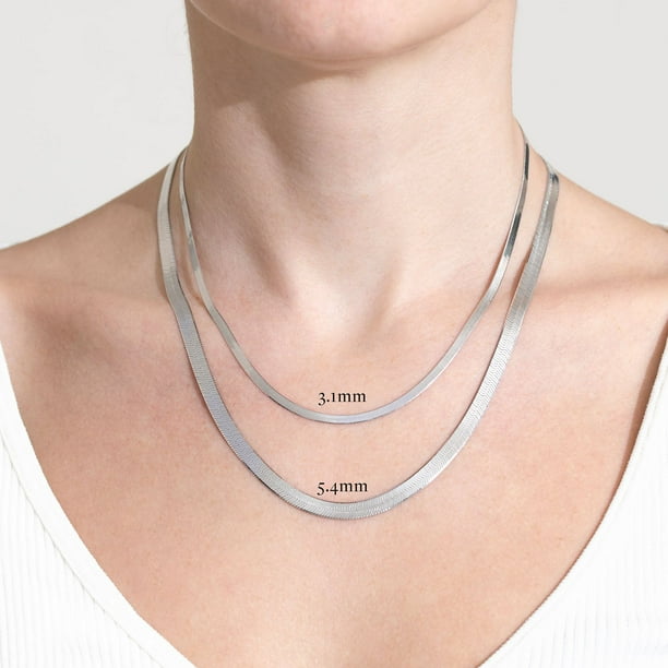Italian Sterling Silver Herringbone Chain Necklace
