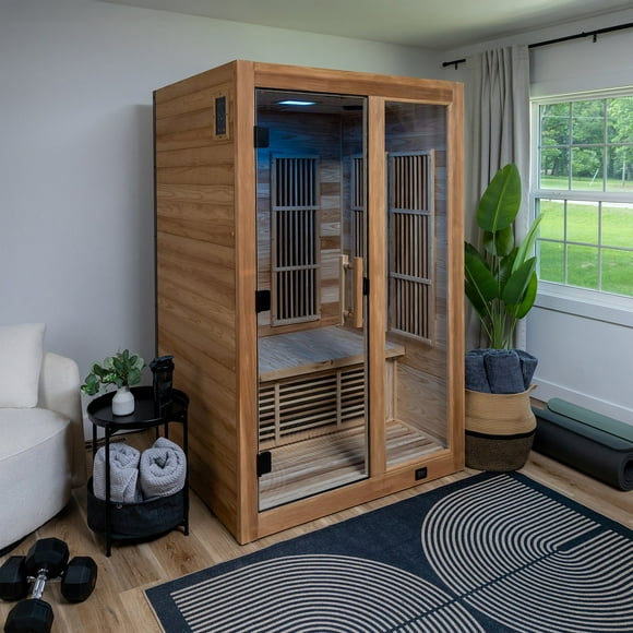 Backyard Discovery 2-Person Cedar Wood Indoor Infrared Sauna with Red Light Therapy & Chromotherapy