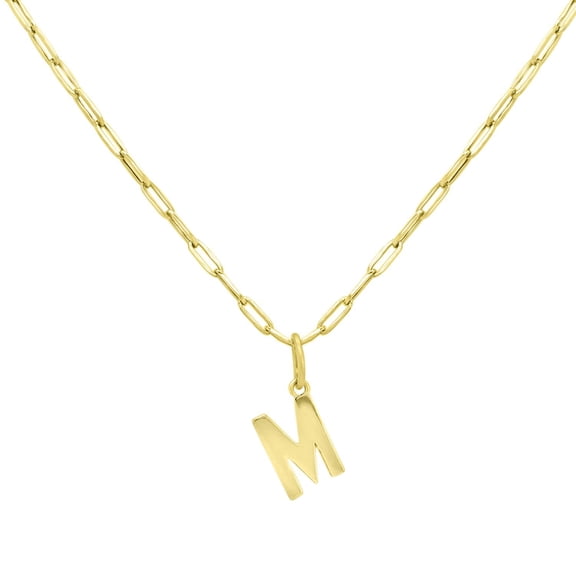 Initial Paperclip Chain Pendant Necklace in 14K Gold