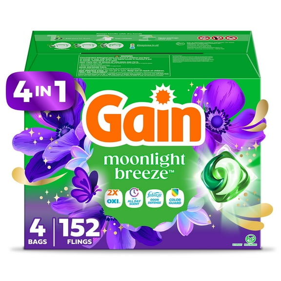 Gain Flings 4 in 1 Laundry Detergent Pacs, Moonlight Breeze, 152 ct.