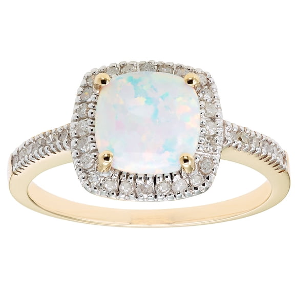 Cushion Cut Gemstone & 0.18 CT.T.W. Halo Diamond Ring in 14K Gold