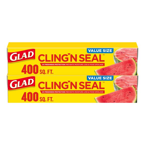 Glad Cling ‘N Seal Clear Plastic Food Wrap 400 sq. ft./roll, 2 rolls