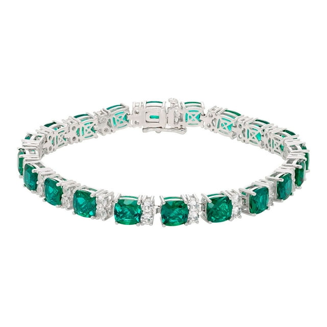 Cushion Cut Lab Created Gemstone Tennis Bracelet in Sterling Silver