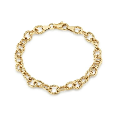 Ribbed Rolo Link Bracelet in 14K Yellow Gold