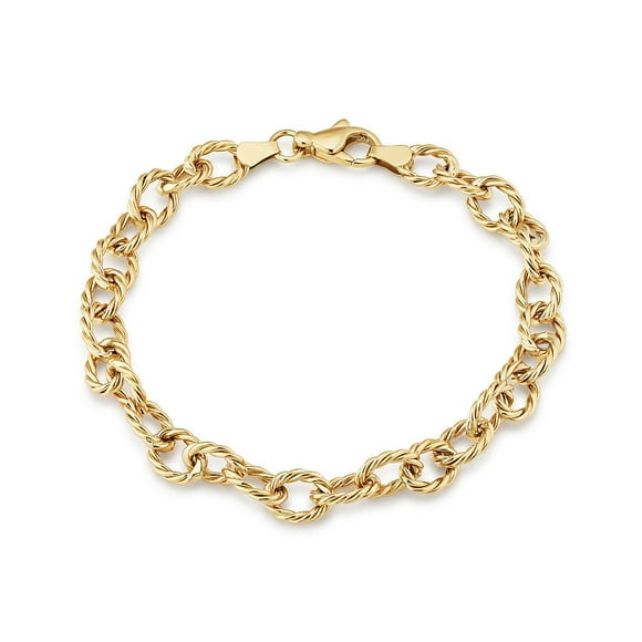 Ribbed Rolo Link Bracelet in 14K Yellow Gold