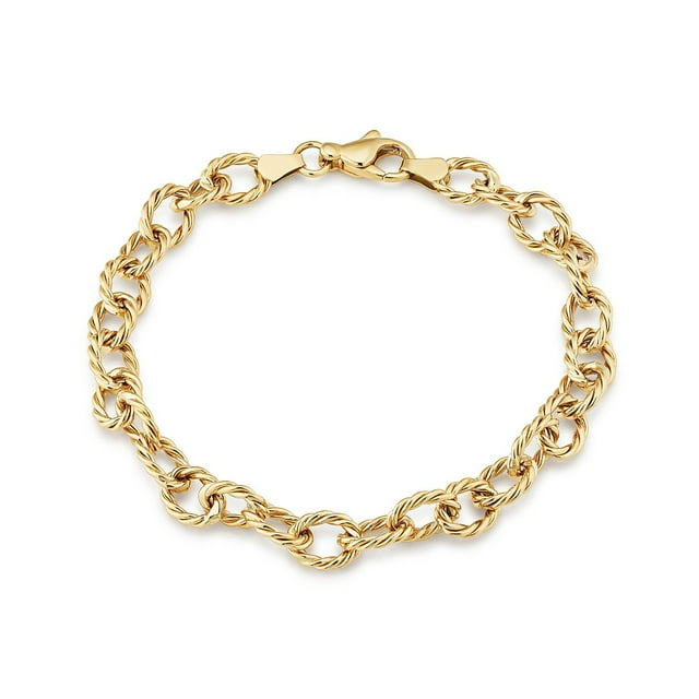 Ribbed Rolo Link Bracelet in 14K Yellow Gold