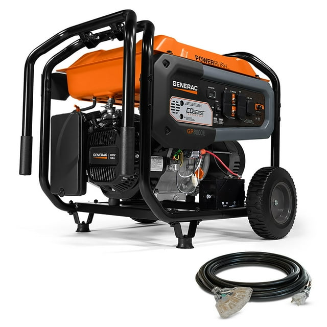 10,000/8,000- Watt Generac Gas-Powered Portable Generator With CO Sensor + Electric Start / 25ft Extension Cord