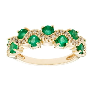 Round Cut Genuine Gemstone and Diamond Accent Band in 14K Gold
