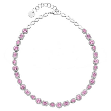 Multi-Cut Blue Topaz Halo Tennis Necklace in Sterling Silver