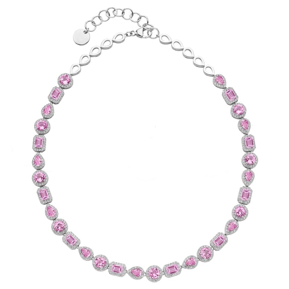 Multi-Cut Blue Topaz Halo Tennis Necklace in Sterling Silver