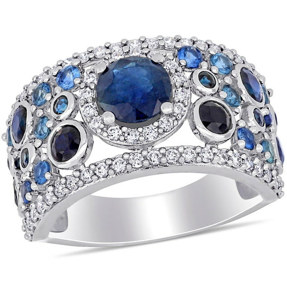 Round Cut Blue Sapphire and 0.45 CT. T.W. Diamond Band in 14K Gold