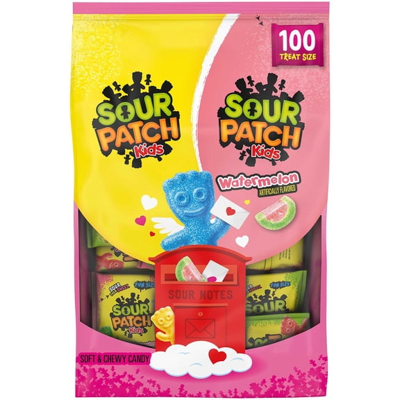 Sour Patch Kids Original & Watermelon Valentine's Day Candy, 100 pcs.