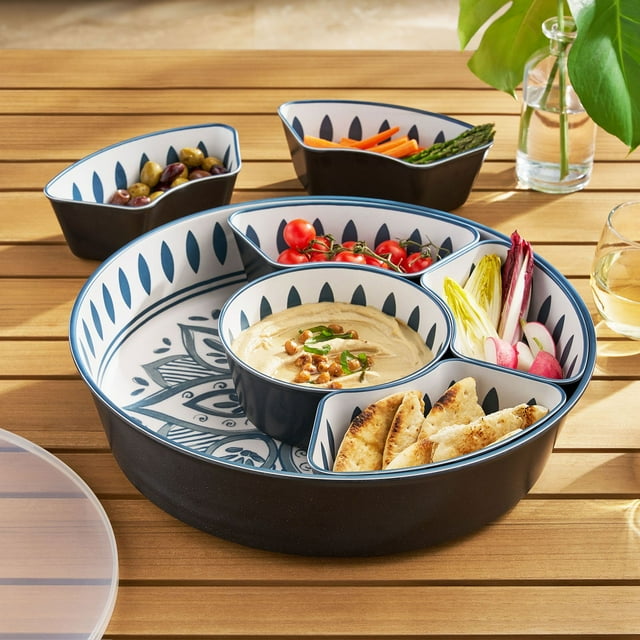 Member's Mark 6-Section Bamboo Melamine Serving Platter with Lazy Susan Base and Storage Lid