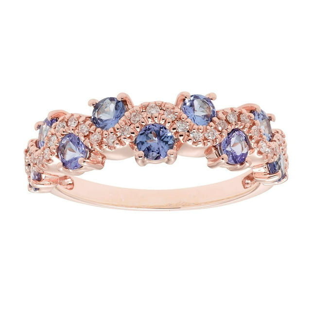 Round Cut Genuine Gemstone and Diamond Accent Band in 14K Gold