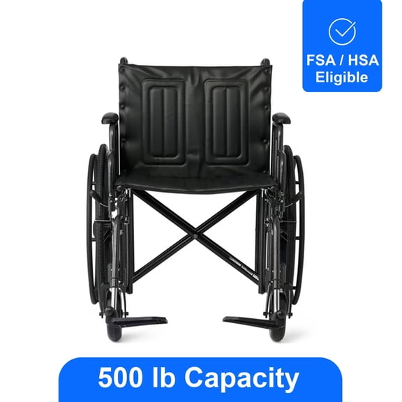 Medline Heavy Duty Wheelchair, 22" Seat, 500 lb Weight Capacity, Black