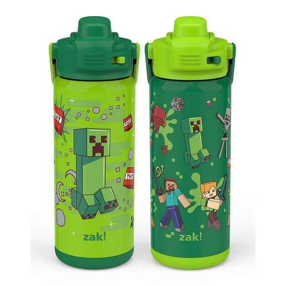 Zak Designs 20-oz. Stainless Steel Double Wall Beacon Straw Bottle for Kids, 2 pack, Choose Character