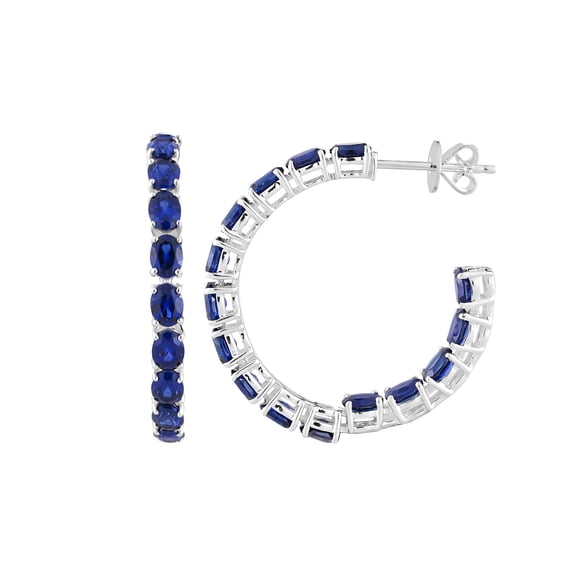 Oval Cut Gemstone Inside Out Hoop Earrings in Sterling Silver